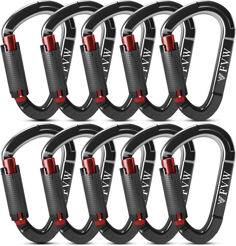 FVW Auto Locking Rock Climbing Carabiner Clips,Professional 25KN (5620 lbs) Heavy Duty Caribeaners for Rappelling Swing Rescue & Gym etc, Large D-Shaped Carabiners - Image 1